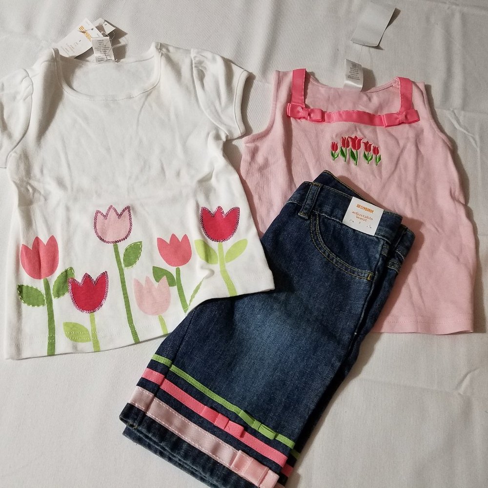 Gymboree Outlet size 3 NWT 2 shirts 1 shorts. White shirt Faint spot untreated.